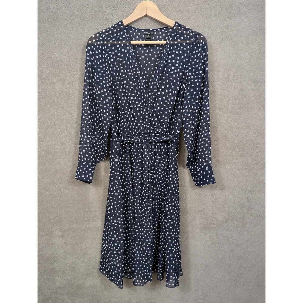Kate and Lily Womens Navy Blue and White Polka Dot Dress Size 4
